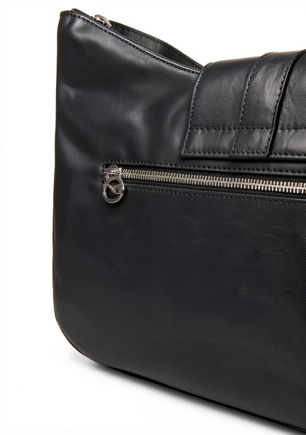 BAG Damen Leder Handtasche Schwarz Reißverschluss-3