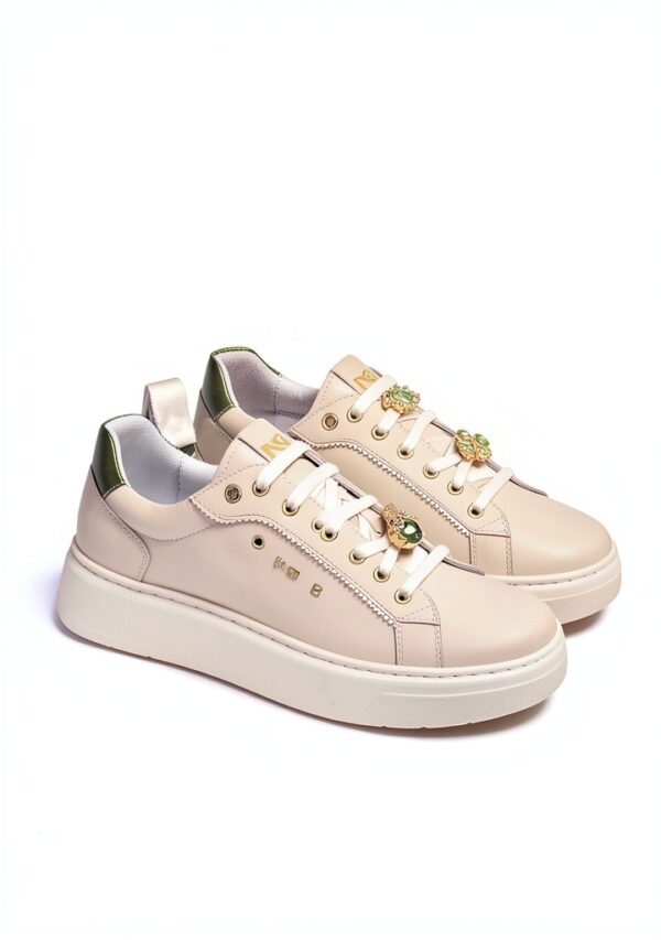 BAG Damen Sneaker Leder Flatform Schnürschuh Elfenbein Weiß-2