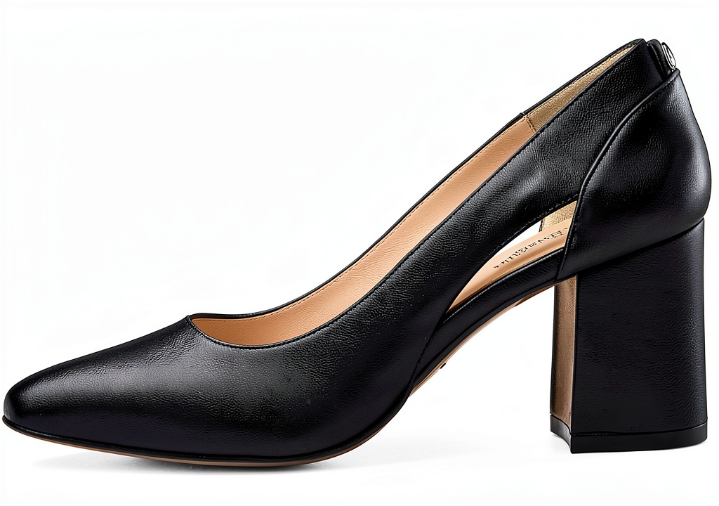 Installing Nero Giardini Damen Pumps Leder Absatz 7,5 cm Schwarz on a wooden desk