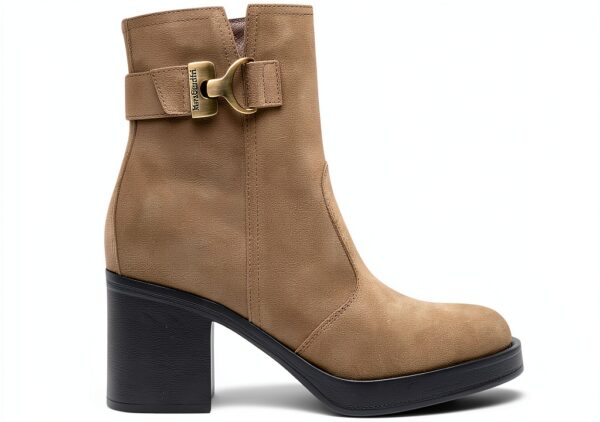 B.A.G. Damen Stiefel Leder Beige Blockabsatz Reißverschluss-2
