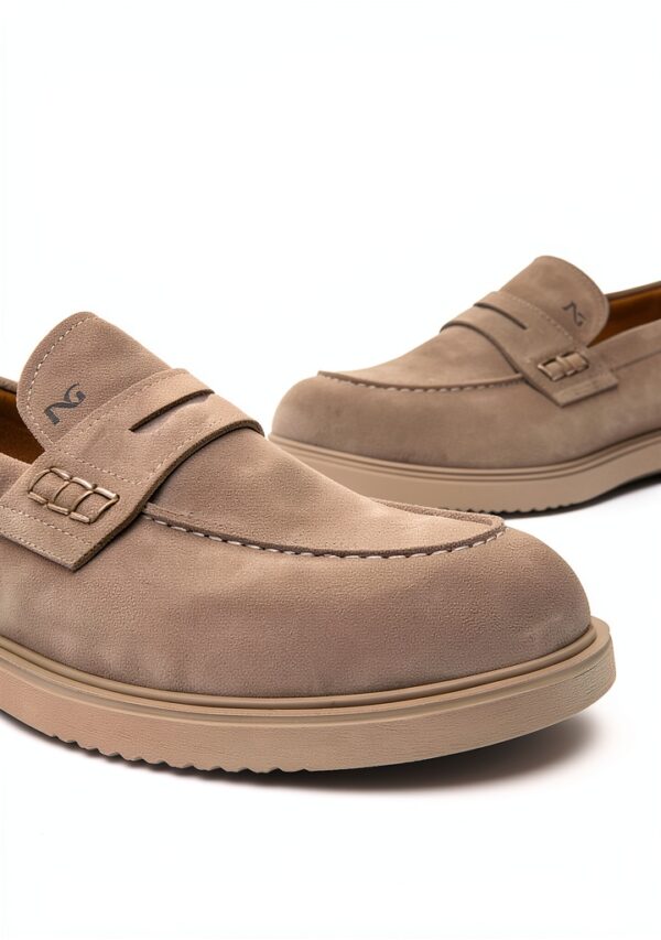B.A.G. Herren Leder Mokassins Beige Lehm Blau Schuhe-3