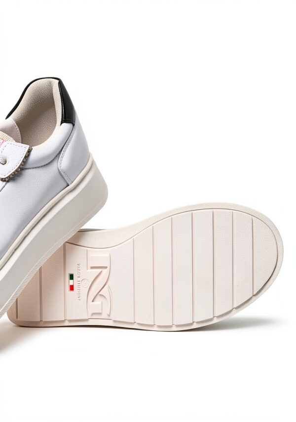 BAG Damen Sneaker Leder Flatform Schnürschuh Weiß Elfenbein-4