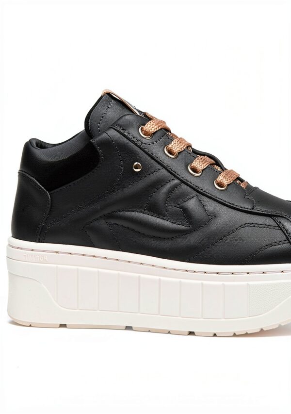 B.A.G. Damen Sneaker Leder Schnürschuh Schwarz Flatform-4
