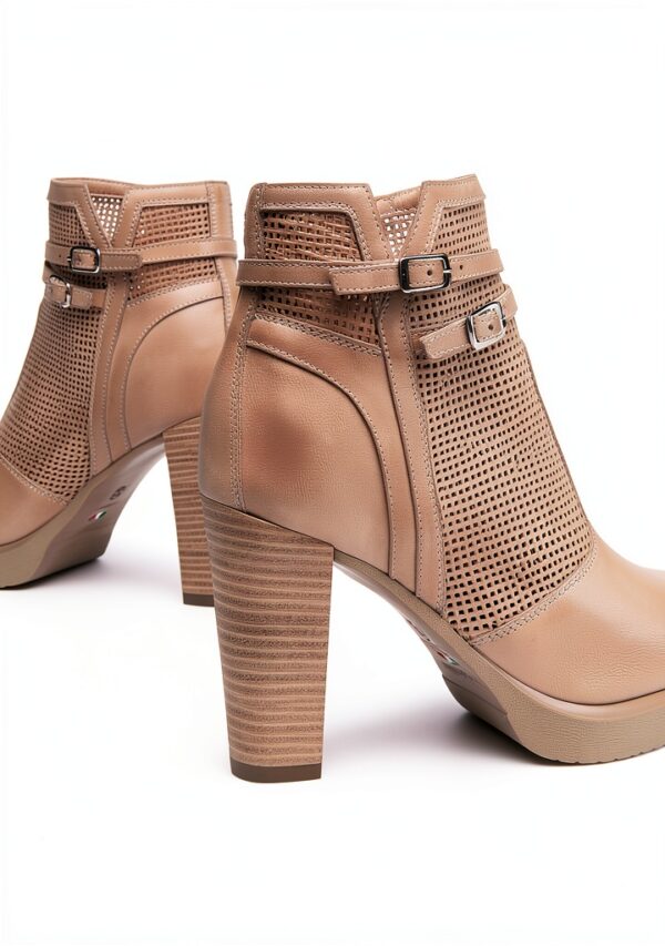 BAG Damen Lederstiefel Beige Kegelabsatz Reißverschluss-3