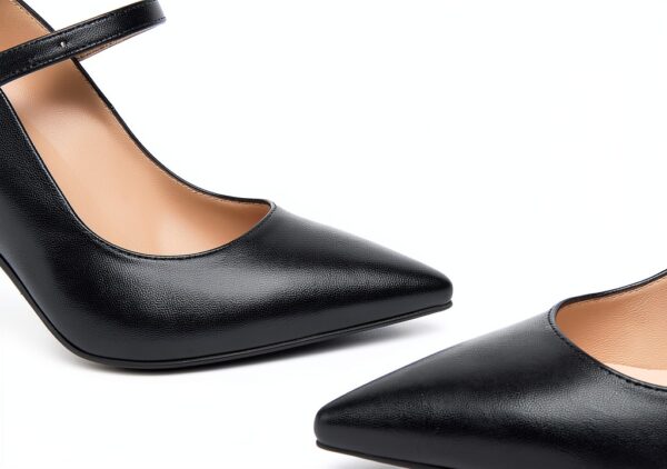 BAG Damen Pumps Leder Schwarz Schnalle Ausgestellter Absatz-2