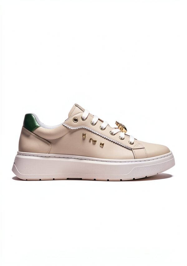 BAG Damen Sneaker Leder Flatform Schnürschuh Elfenbein Weiß-1