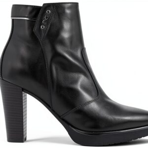 BAG Damen Stiefel Leder Schwarz Kegelabsatz Reißverschluss-0