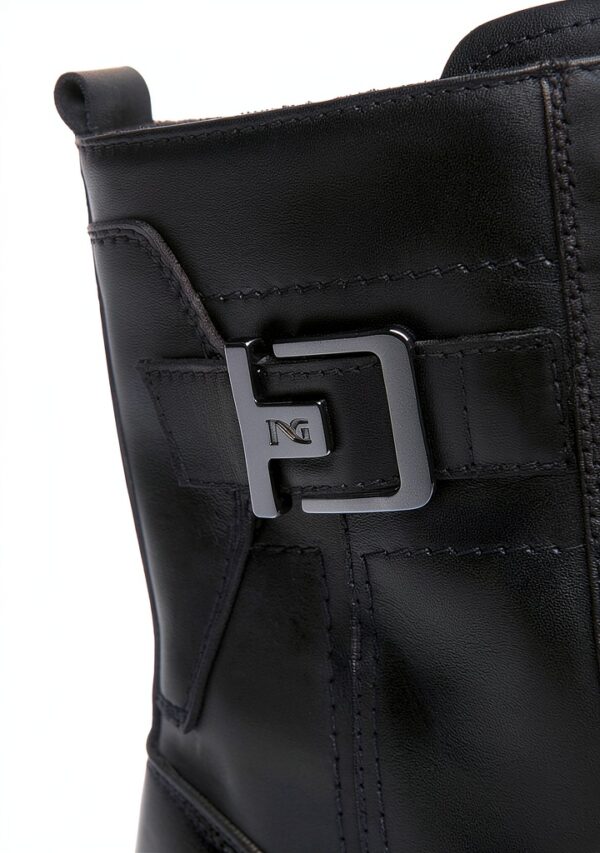 BAG Damen Stiefel Leder Blockabsatz Reißverschluss Schwarz-1