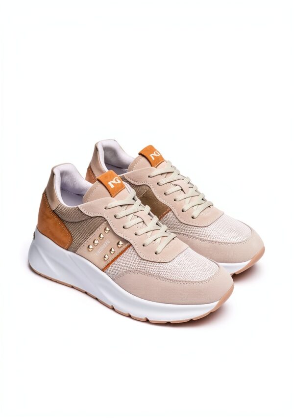 BAG Damenschuhe Leder Canvas Schnürschuh Elfenbein-2