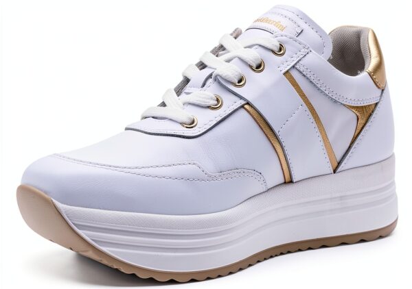 BAG Damen Sneaker Leder Flatform Schnürschuh Weiß-1