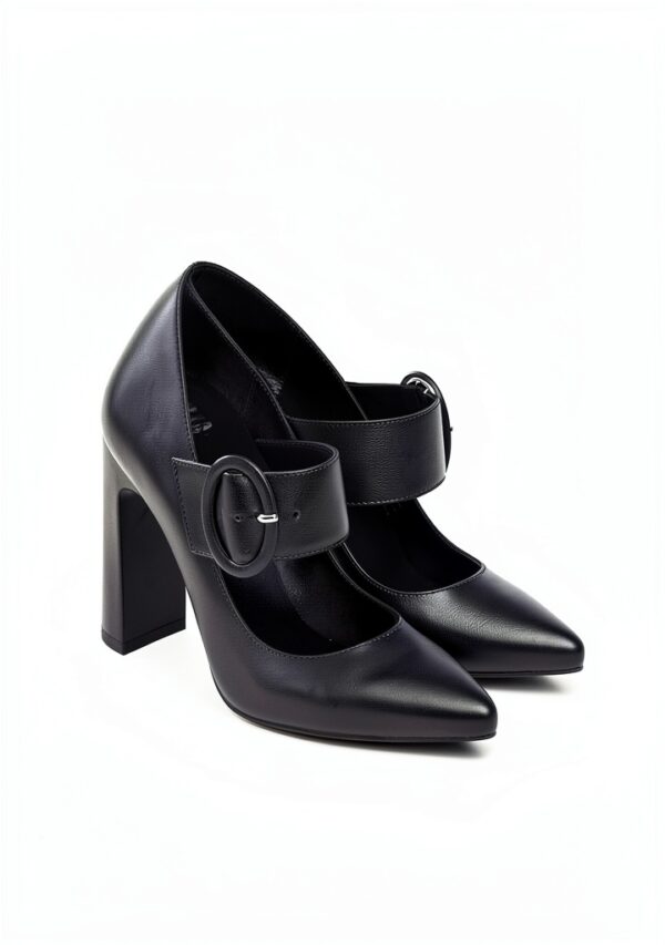 B.A.G. Lederschuhe Schwarz Blockabsatz Schnalle Damen-2