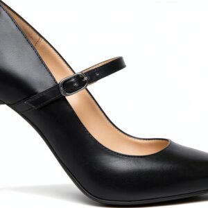 BAG Damen Pumps Leder Schwarz Schnalle Ausgestellter Absatz-0