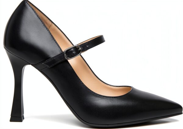 BAG Damen Pumps Leder Schwarz Schnalle Ausgestellter Absatz-0