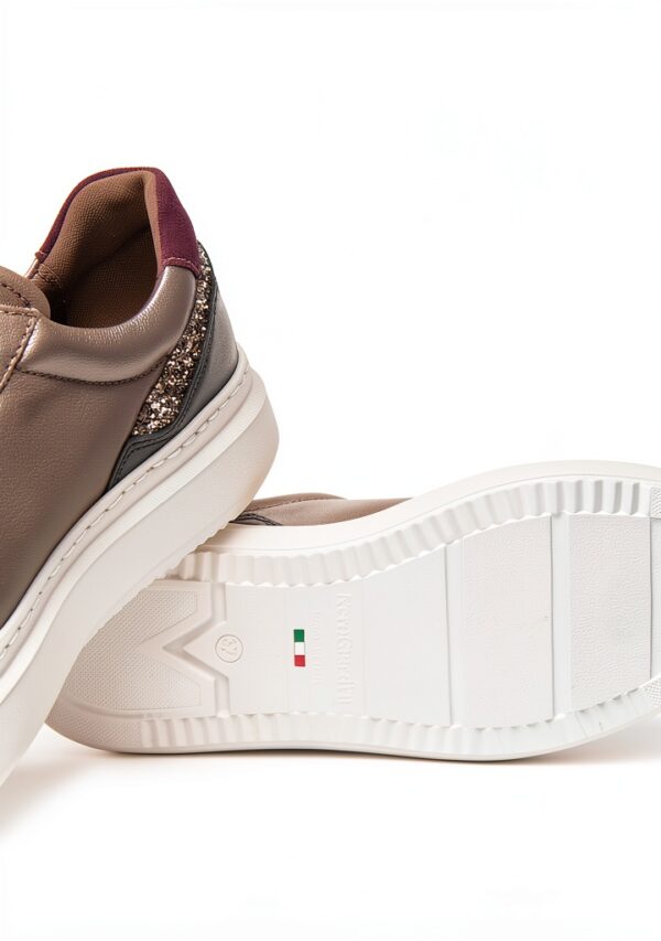 BAG Damen Sneaker Leder Flatform Schnürschuh Schwarz Bronze-4