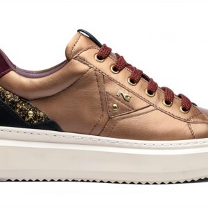 BAG Damen Sneaker Leder Flatform Schnürschuh Schwarz Bronze-0