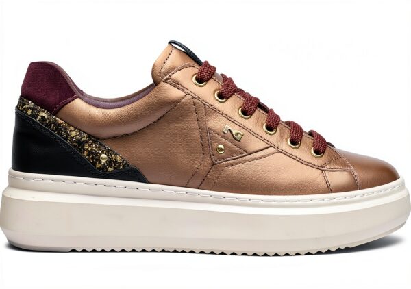 BAG Damen Sneaker Leder Flatform Schnürschuh Schwarz Bronze-0