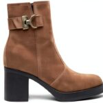BAG Damen Stiefel Leder Blockabsatz Braun Schwarz-0