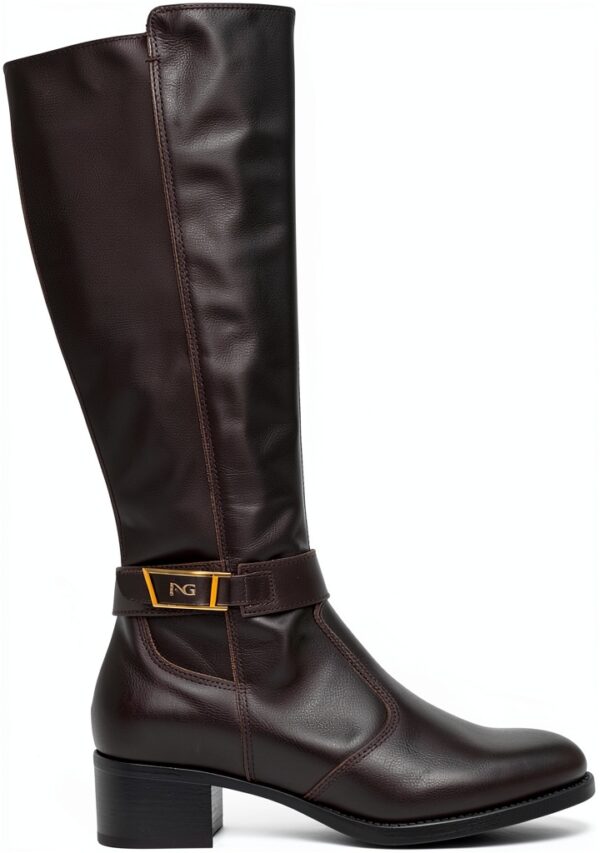 Nero Giardini Damen Stiefel Leder Kniehoch Blockabsatz Braun-0