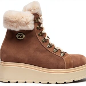 BAG Damen Stiefel Leder Braun Reißverschluss Flatform-0