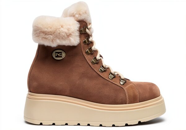 BAG Damen Stiefel Leder Braun Reißverschluss Flatform-0