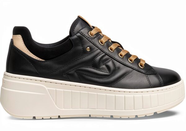 B.A.G. Damen Sneaker Leder Schnürschuh Schwarz Flatform-2