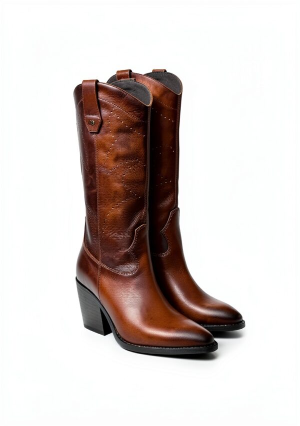 B.A.G. Damen Stiefel Leder Haselnussbraun Western Absatz-2