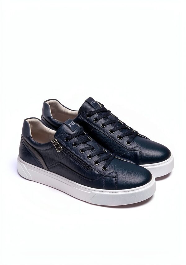 B.A.G. Herren Sneaker Leder Blau Reißverschluss-2