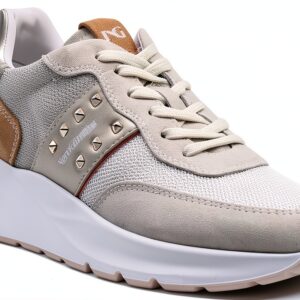B.A.G. Damen Sneaker Weiß Beige herausnehmbare Innensohle-0