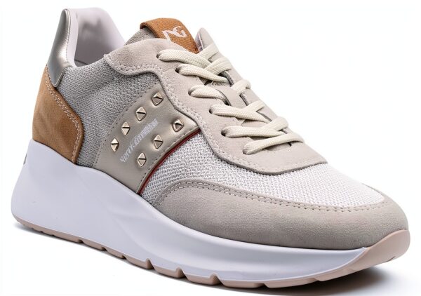 B.A.G. Damen Sneaker Weiß Beige herausnehmbare Innensohle-0