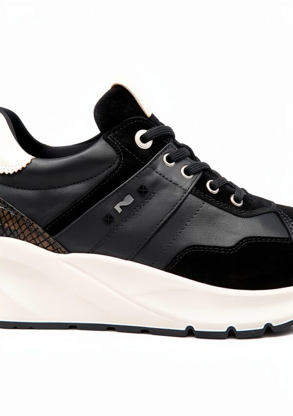BAG Damen Sneaker Leder Schnürschuh Sportlich Schwarz Blau-3