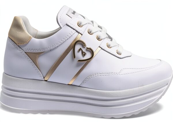 BAG Damen Sneaker Leder Flatform Schnürschuh Weiß-4