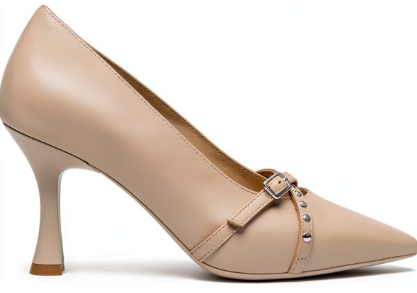 B.A.G. Damenschuhe Leder Diabolo Absatz Schwarz Beige-0