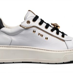 BAG Damen Sneaker Leder Flatform Schnürschuh Weiß Elfenbein-0