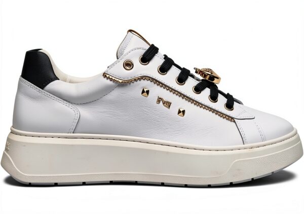 BAG Damen Sneaker Leder Flatform Schnürschuh Weiß Elfenbein-0