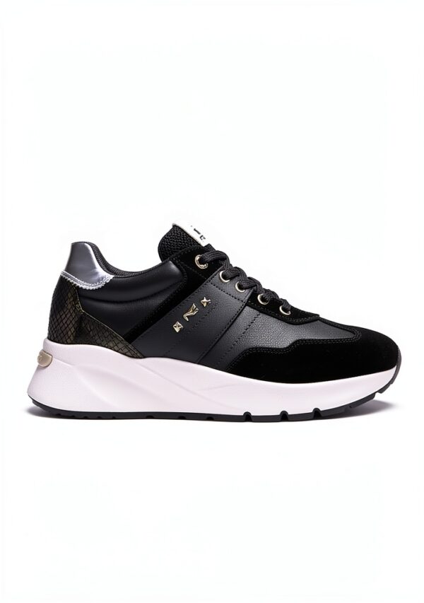 BAG Damen Sneaker Leder Schnürschuh Sportlich Schwarz Blau-1
