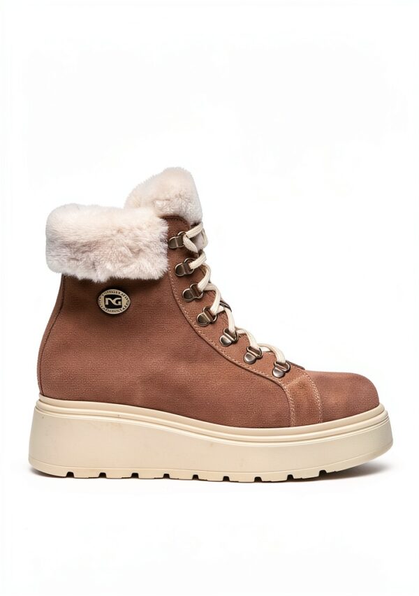 BAG Damen Stiefel Leder Braun Reißverschluss Flatform-1