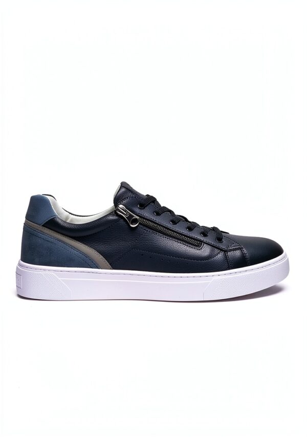 B.A.G. Herren Sneaker Leder Blau Reißverschluss-1