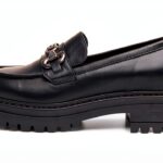 B.A.G. Damen Leder Mokassins Schwarz Blockabsatz Bequem-0