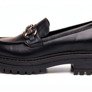 B.A.G. Damen Leder Mokassins Schwarz Blockabsatz Bequem-0