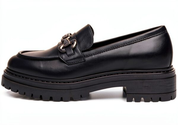 B.A.G. Damen Leder Mokassins Schwarz Blockabsatz Bequem-0