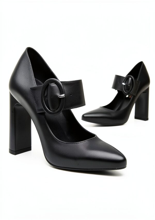 B.A.G. Lederschuhe Schwarz Blockabsatz Schnalle Damen-3