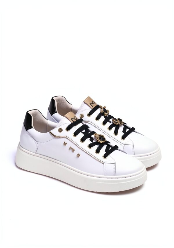 BAG Damen Sneaker Leder Flatform Schnürschuh Weiß Elfenbein-2