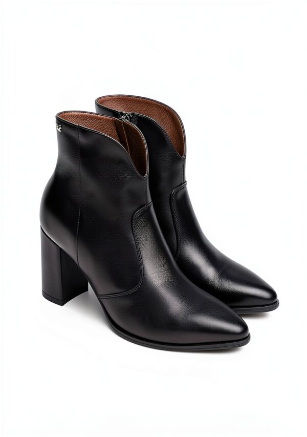 BAG Damen Stiefel Leder Blockabsatz Reißverschluss Schwarz-2