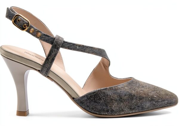 BAG Damen Pumps Leder Absatzschuhe Kupferfarben Silber-4