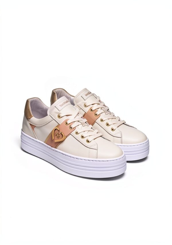 BAG Leder Schnürschuh Elfenbein Damen Flatform Schuh-3