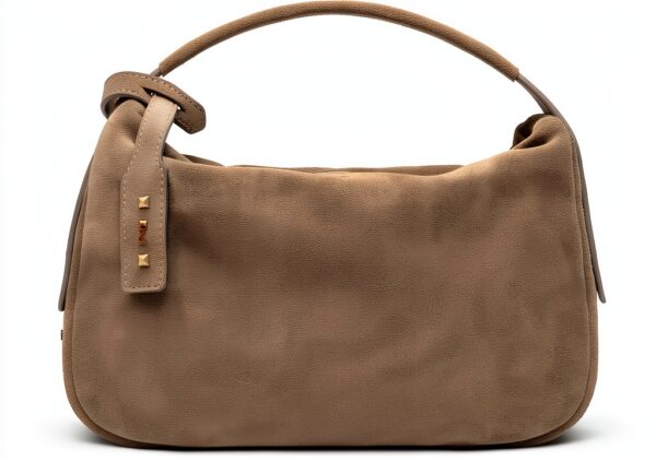 Leder Handtasche BAG Damen Reißverschluss Lehm-0